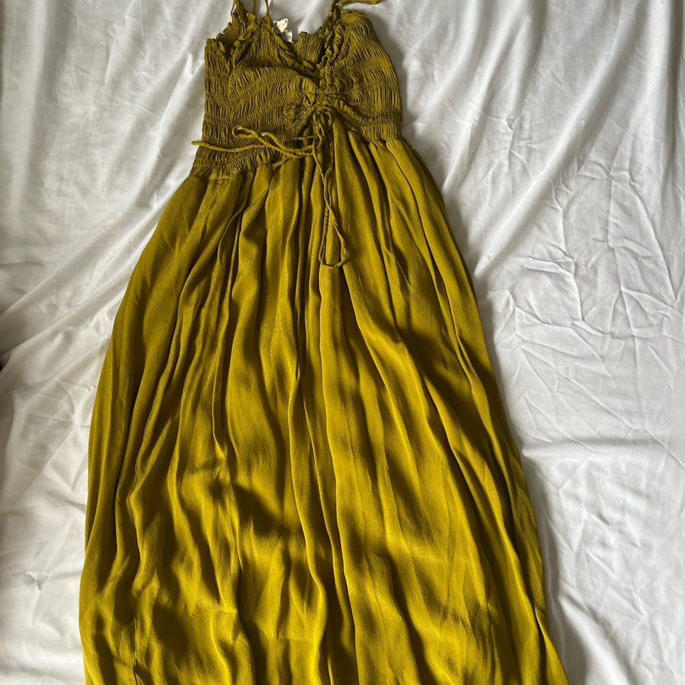 Smocked Bodice Maxi Dress in Olive Green